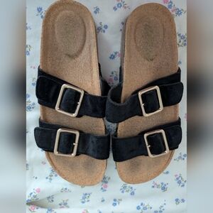 Aerie Black Double Strap Sandals